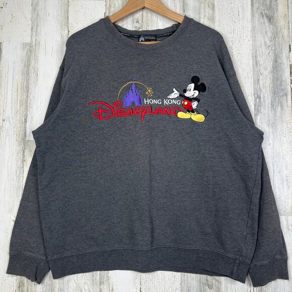 Hong Kong Disneyland XXL Sweatshirt Heather Gray Crewneck Fleece Unisex Vintage‎ - Picture 1 of 13